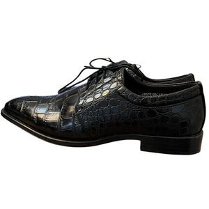Mens Size 10 Black Dress Shoes Croc Embossed Oxford Antonio Cerrelli Elite